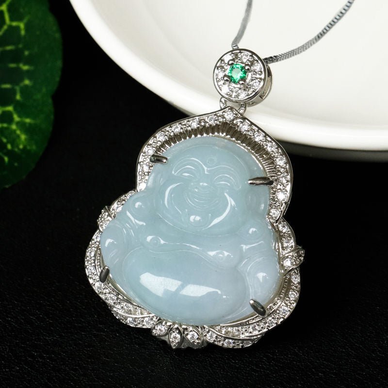 Jadeite Buddha Pendant - Rudraksha Mala Jewelry