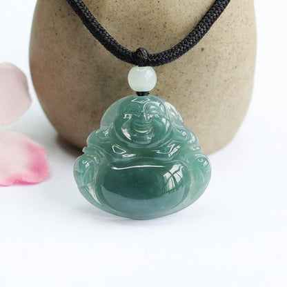 Laughing Buddha Jade Pendant - Rudraksha Mala Jewelry