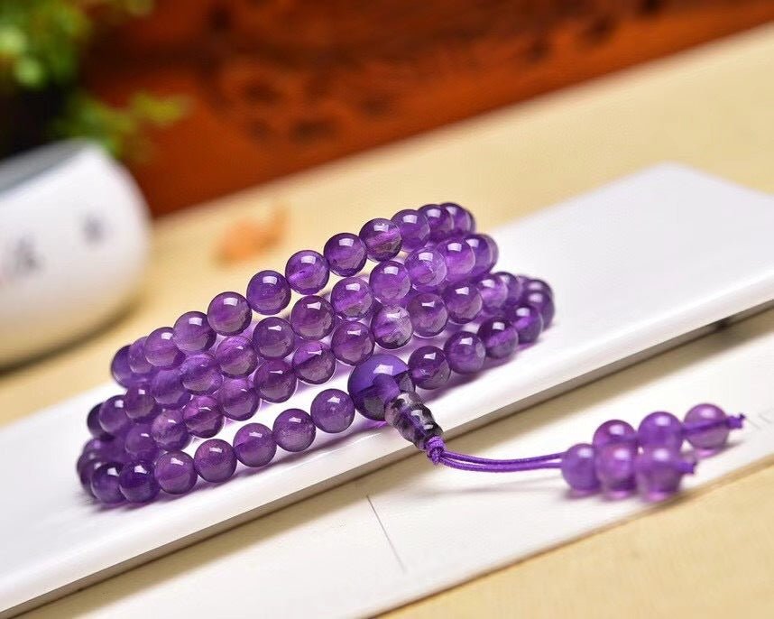 Natural Amethyst Mala Bracelet - Rudraksha Mala Jewelry