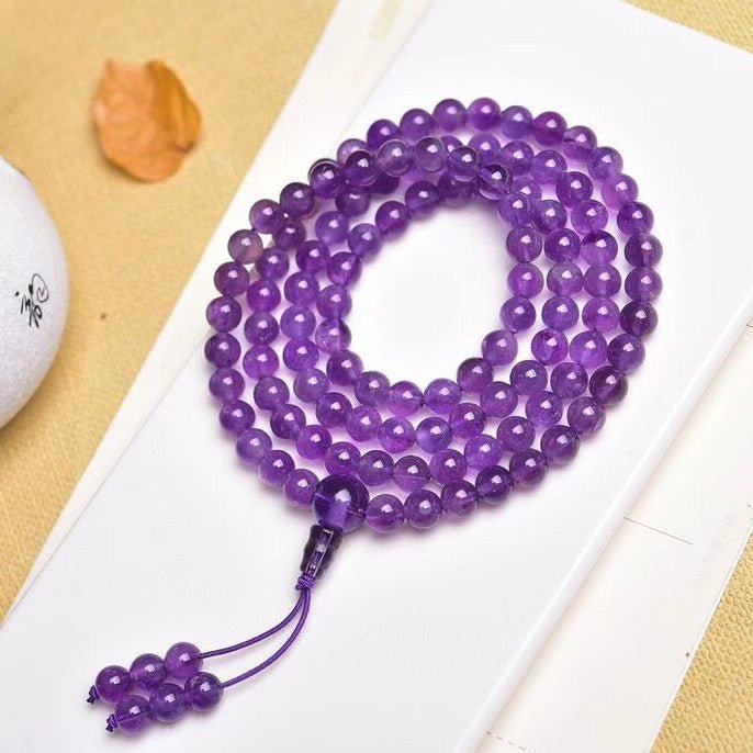 Natural Amethyst Mala Bracelet - Rudraksha Mala Jewelry