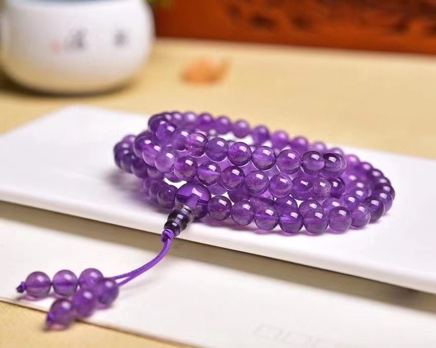 Natural Amethyst Mala Bracelet - Rudraksha Mala Jewelry