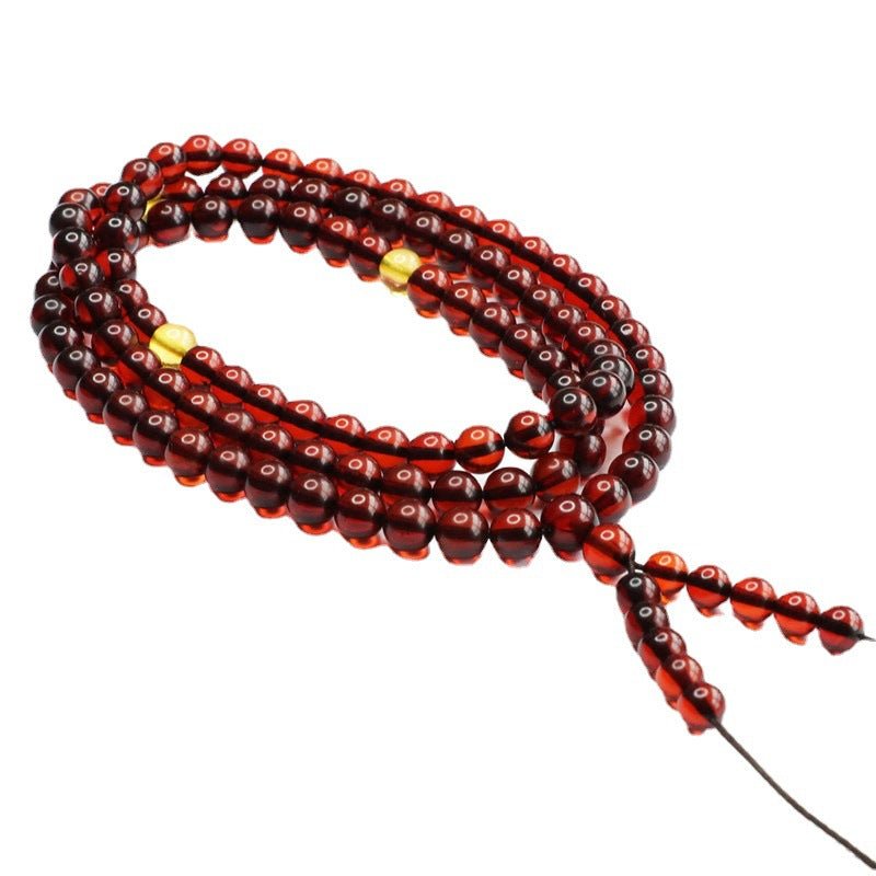Natural Blood Amber Buddhist Prayer Beads - Rudraksha Mala Jewelry