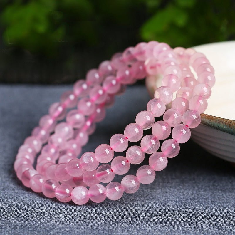 Natural Madagascar Rose Quartz Mala Beads - Rudraksha Mala Jewelry