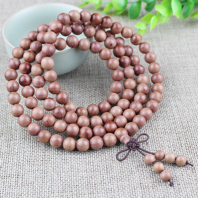 North American Red Cedar Buddhist Wooden Bead Bracelet - Rudraksha Mala Jewelry