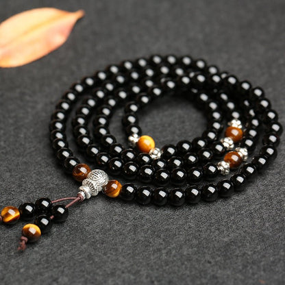 Obsidian Gemstone Mala Beads - Rudraksha Mala Jewelry