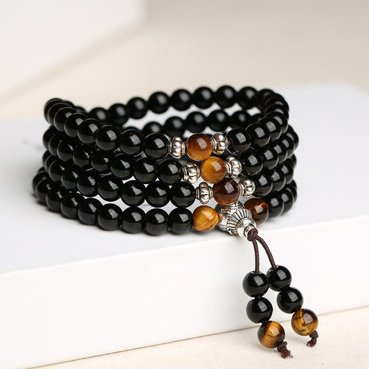 Obsidian Gemstone Mala Beads - Rudraksha Mala Jewelry