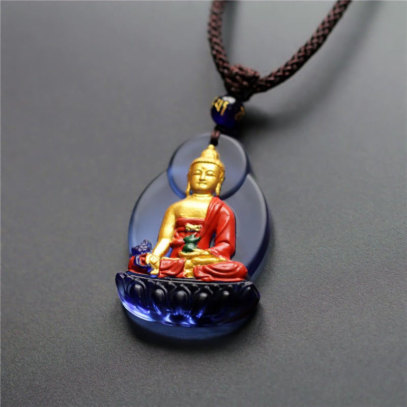 Real Colored Glaze Medicine Buddha Pendant - Rudraksha Mala Jewelry