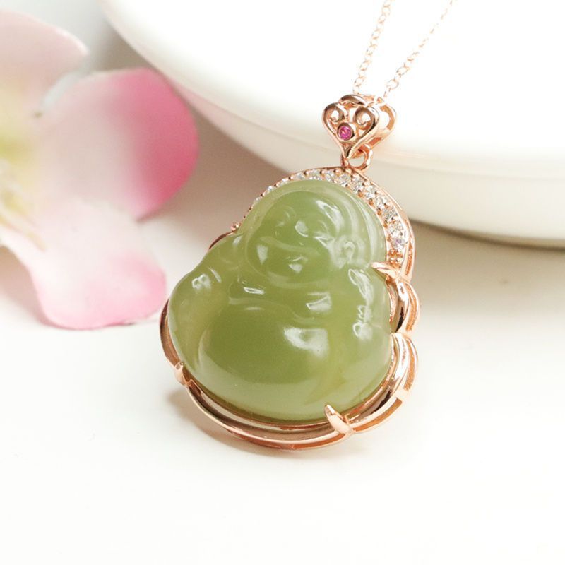 Real Jade Buddha Pendant - Rudraksha Mala Jewelry