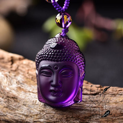 Real Purple Crystal Buddha Necklace - Rudraksha Mala Jewelry