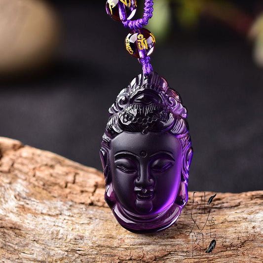 Real Purple Crystal Buddha Necklace - Rudraksha Mala Jewelry