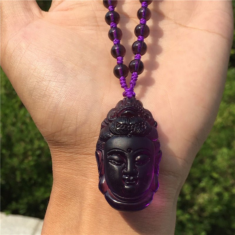 Real Purple Crystal Buddha Necklace