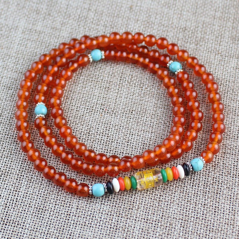 Red Agate Buddha Beads Bracelet - Rudraksha Mala Jewelry