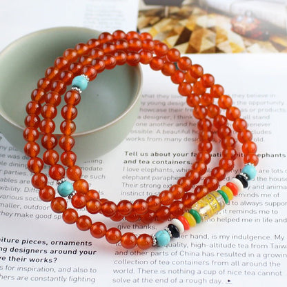 Red Agate Buddha Beads Bracelet - Rudraksha Mala Jewelry
