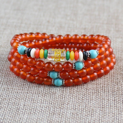 Red Agate Buddha Beads Bracelet - Rudraksha Mala Jewelry