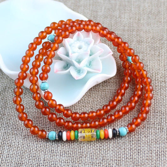 Red Agate Buddha Beads Bracelet - Rudraksha Mala Jewelry